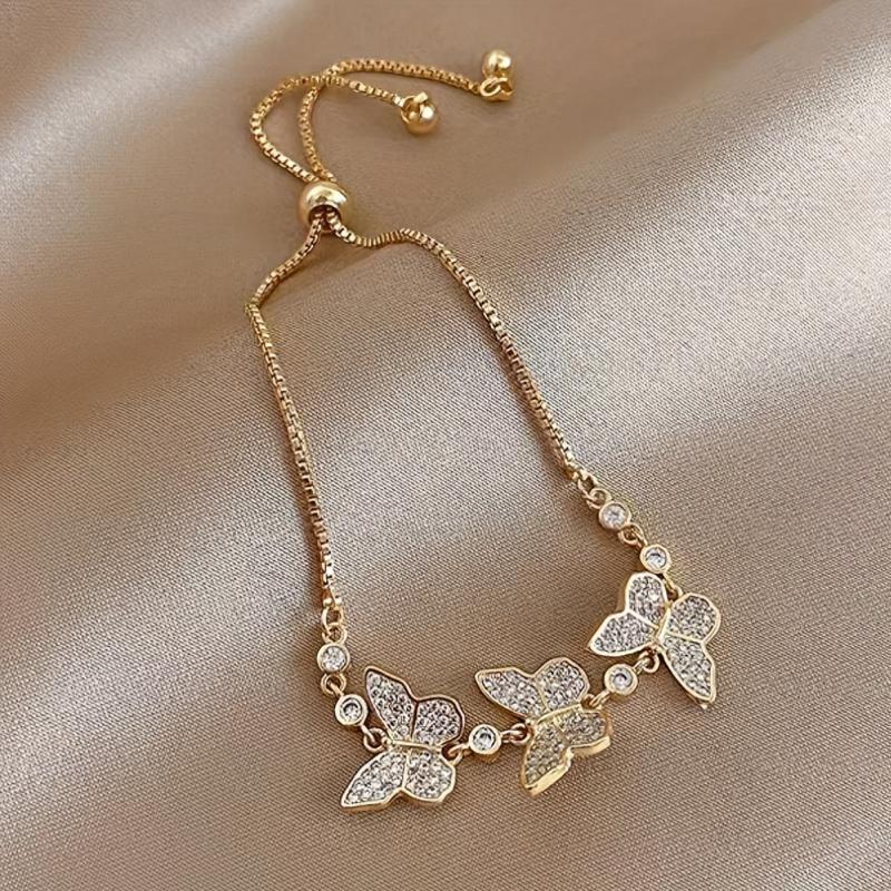 14K Gold Butterfly Rhinestone Bracelet for Women