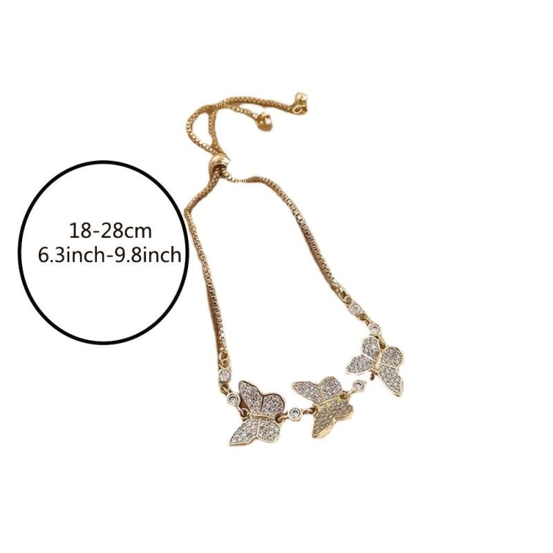 14K Gold Butterfly Rhinestone Bracelet for Women