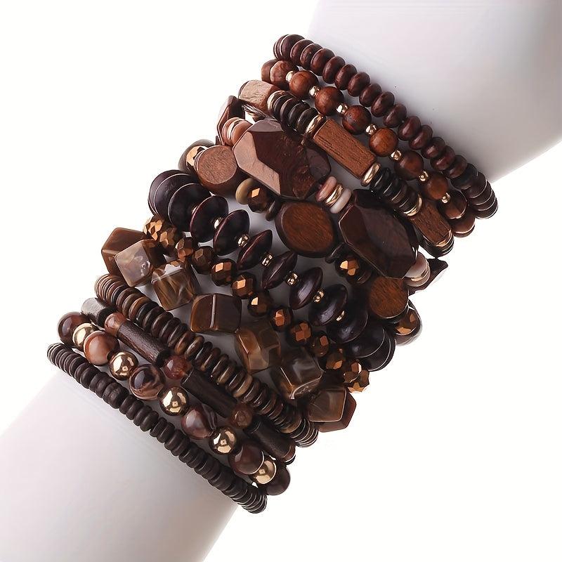 12pcs Boho Wood Bead Bracelet Set Mix Stackable Ethnic Outdoor Accessory