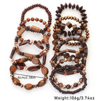 12pcs Boho Wood Bead Bracelet Set Mix Stackable Ethnic Outdoor Accessory