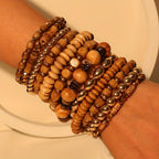 12pcs Boho Wood Bead Bracelet Set Mix Stackable Ethnic Outdoor Accessory