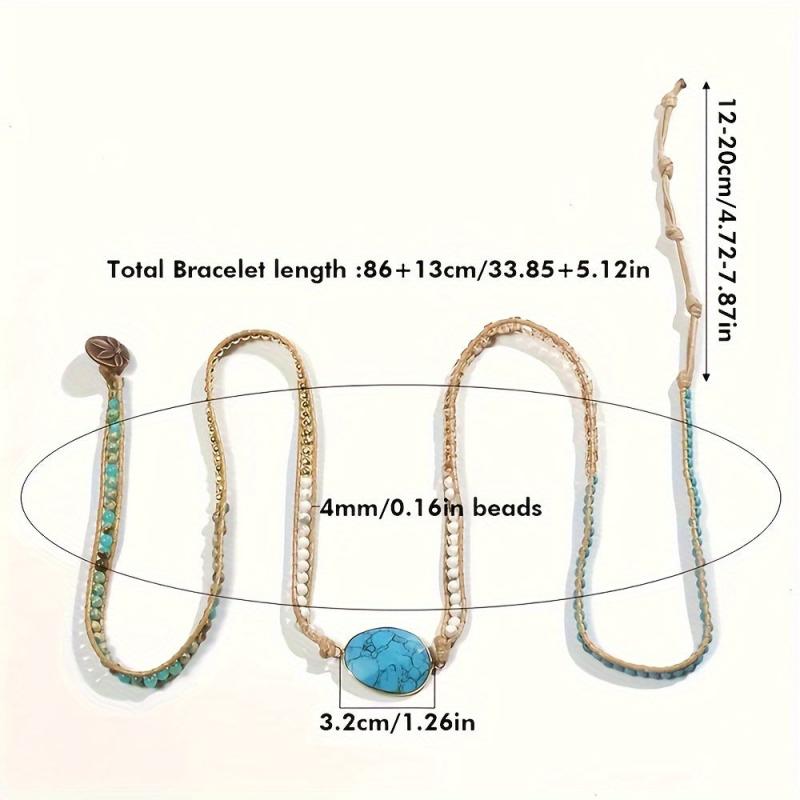 Boho Wrap Bracelet Natural Stone Glass Hematite Beaded Braid