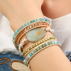 Boho Wrap Bracelet Natural Stone Glass Hematite Beaded Braid