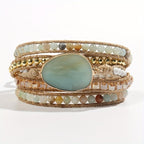 Boho Wrap Bracelet Natural Stone Glass Hematite Beaded Braid