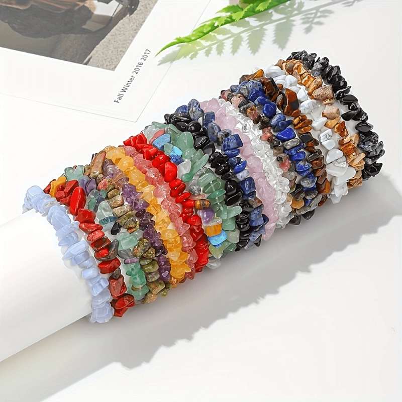 12pcs Vintage Natural Crystal Gemstone Bracelet Set Elastic Cord 12 Unique Chakr