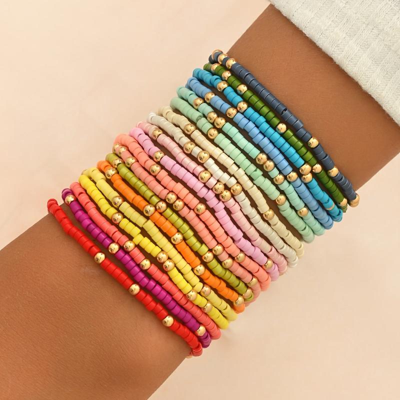 Bohemian Style Colorful Beaded Bracelets - 19pcs