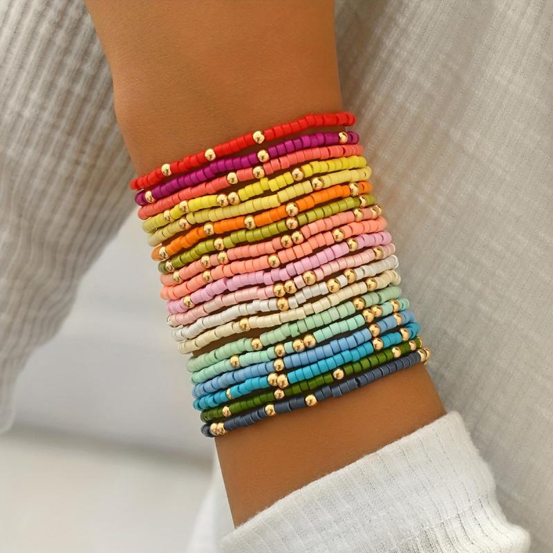 Bohemian Style Colorful Beaded Bracelets - 19pcs