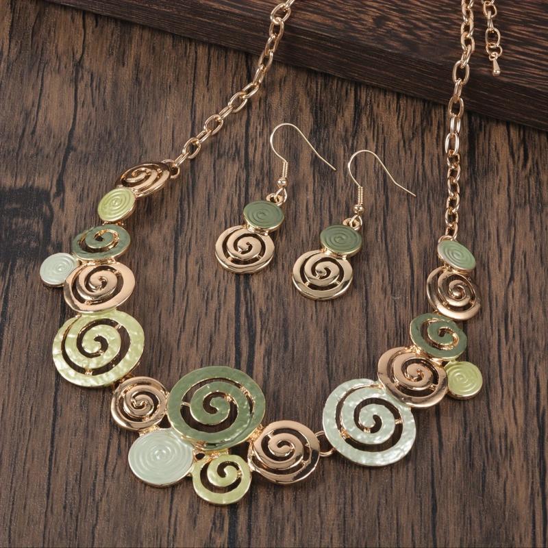 Bohemian Geometric Jewelry Set: Necklace and Earrings