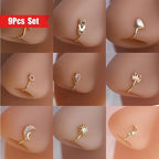 9pcs Nose Clip Set Women No Piercing Needed Design with CZ for Daily Wear