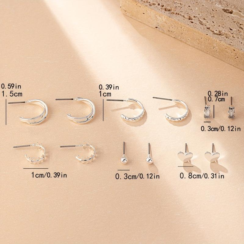 6-Pair 18K Gold-Plated Stud Earrings Set Heart & Symbol Design