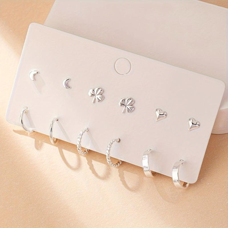 6-Pair 18K Gold-Plated Stud Earrings Set Heart & Symbol Design