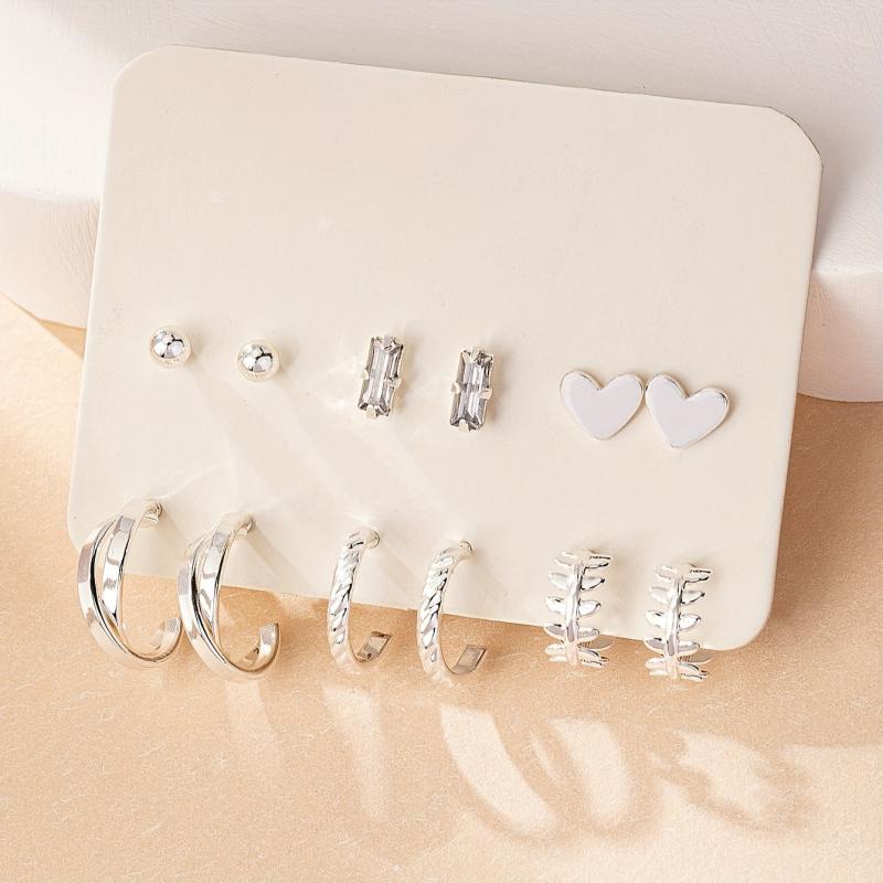 6-Pair 18K Gold-Plated Stud Earrings Set Heart & Symbol Design