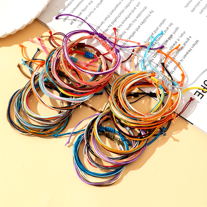 13pcs Colorful Wax Cord Bracelets Adjustable Unisex Friendship & Surf Bracelets