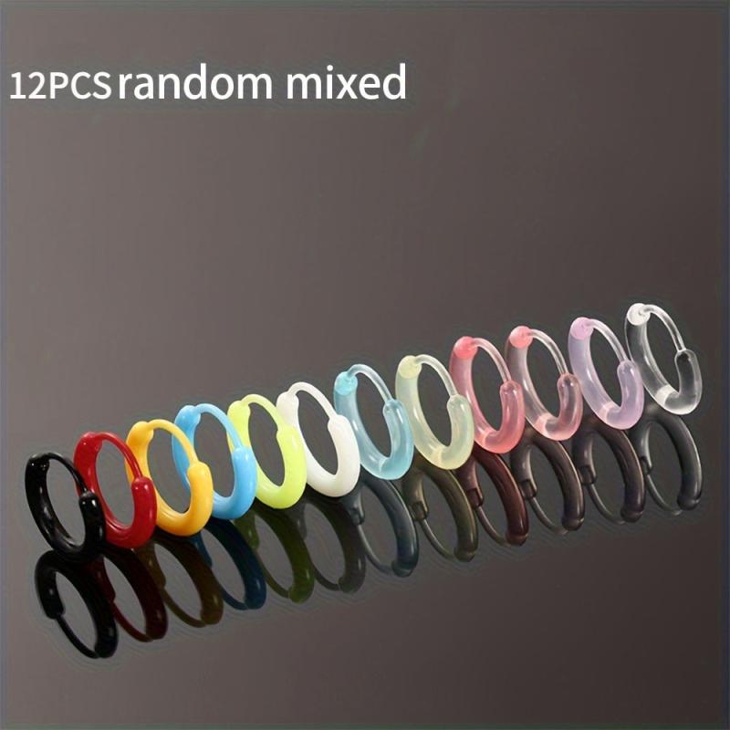 12pcs Resin Hoop Earrings, Hypoallergenic, Assorted Colors