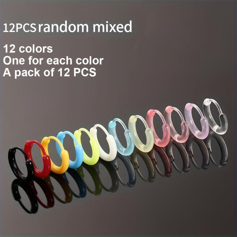 12pcs Resin Hoop Earrings, Hypoallergenic, Assorted Colors