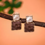 Enamel Drop Earrings & Necklace Set, Handcrafted Zinc Alloy Square Links