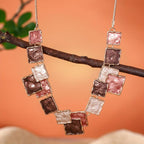 Enamel Drop Earrings & Necklace Set, Handcrafted Zinc Alloy Square Links