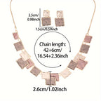 Enamel Drop Earrings & Necklace Set, Handcrafted Zinc Alloy Square Links