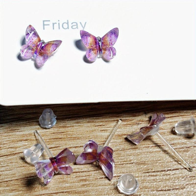 12pcs Resin Butterfly Earring Set Colorful Studs for Daily & Party Wear