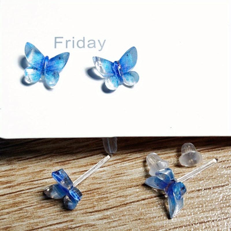 12pcs Resin Butterfly Earring Set Colorful Studs for Daily & Party Wear