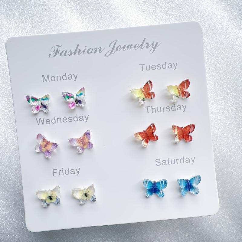 12pcs Resin Butterfly Earring Set Colorful Studs for Daily & Party Wear