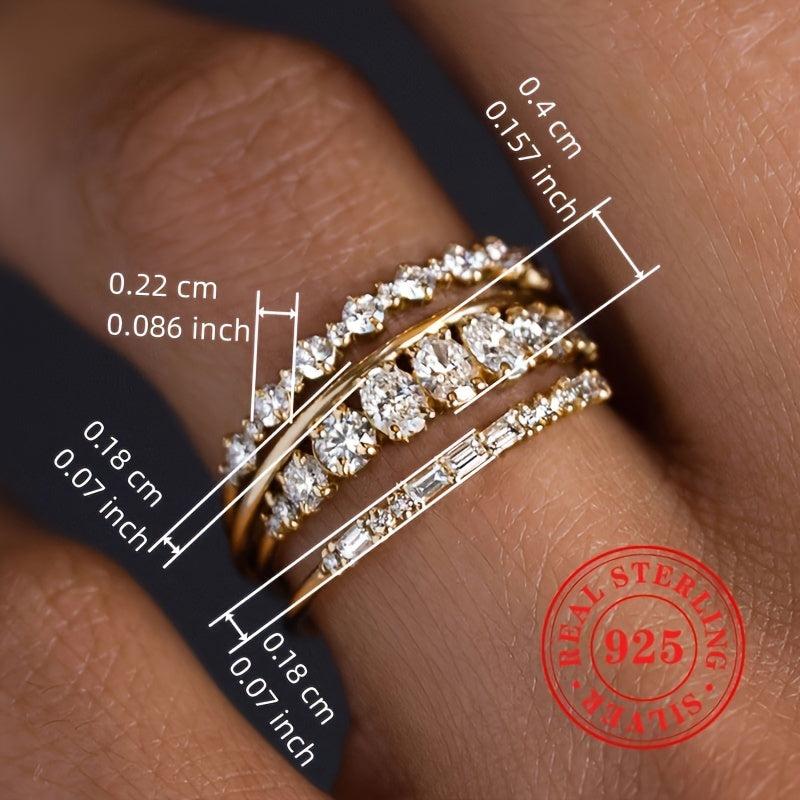 925 Sterling Silver Zirconia Stacking Ring Set - Elegant Accessory