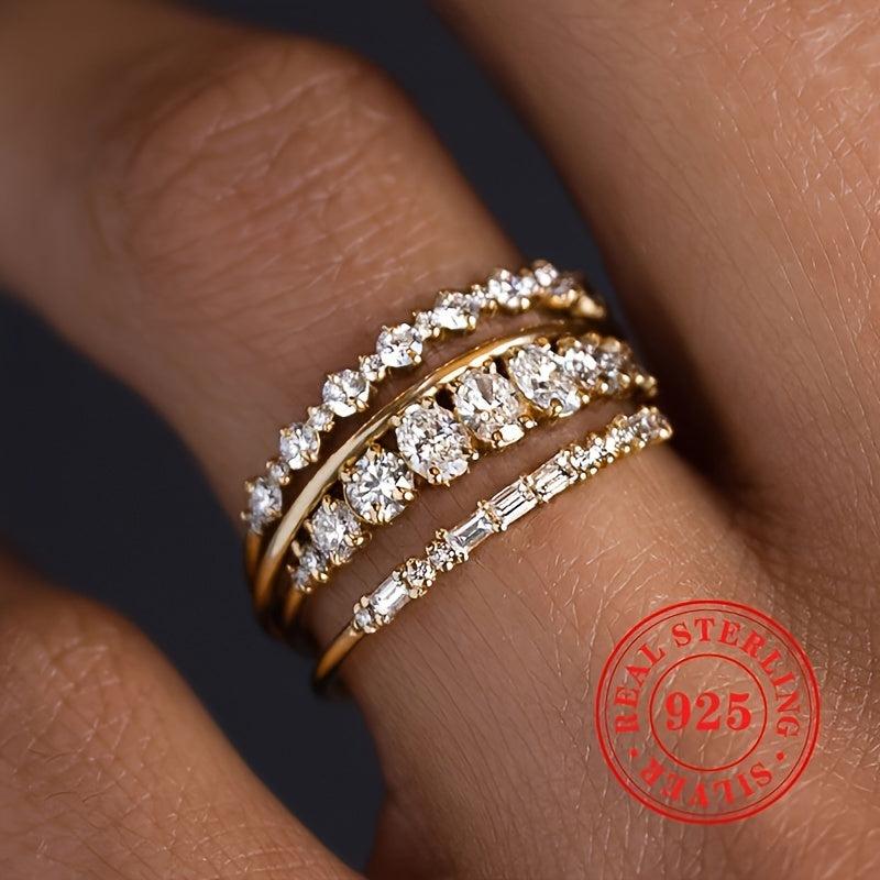 925 Sterling Silver Zirconia Stacking Ring Set - Elegant Accessory