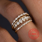 925 Sterling Silver Zirconia Stacking Ring Set - Elegant Accessory