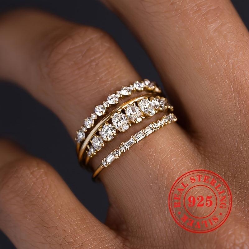 925 Sterling Silver Zirconia Stacking Ring Set - Elegant Accessory