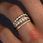 925 Sterling Silver Zirconia Stacking Ring Set - Elegant Accessory
