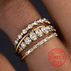 925 Sterling Silver Zirconia Stacking Ring Set - Elegant Accessory