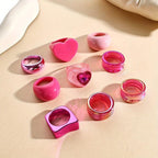 9pcs Rose Pink Floral Heart Shaped Resin Ring Set for Women