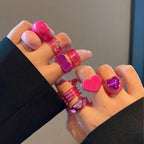 9pcs Rose Pink Floral Heart Shaped Resin Ring Set for Women