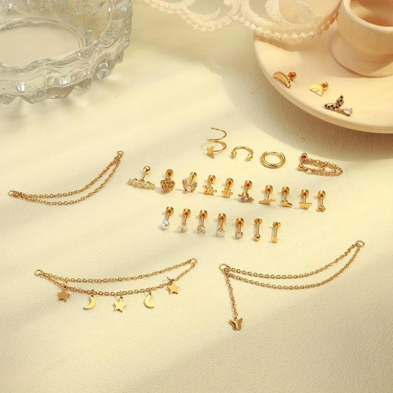 27pcs Stainless Steel Cartilage Earrings Set