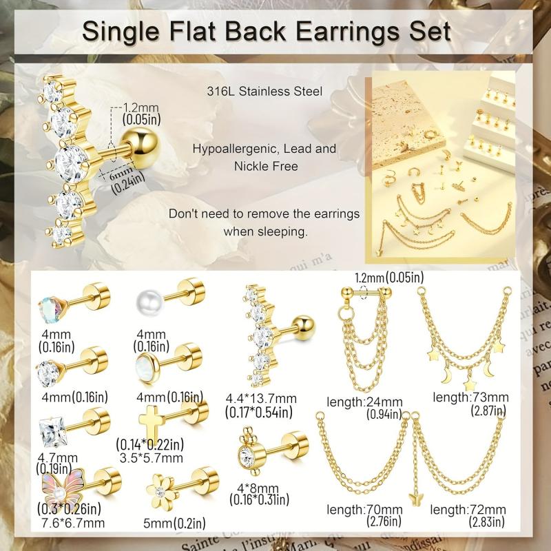 27pcs Stainless Steel Cartilage Earrings Set