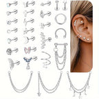 27pcs Stainless Steel Cartilage Earrings Set