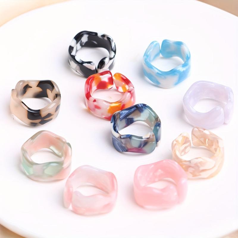 10pcs Ocean Marble Gradient Resin Rings Beach Jewelry Pack