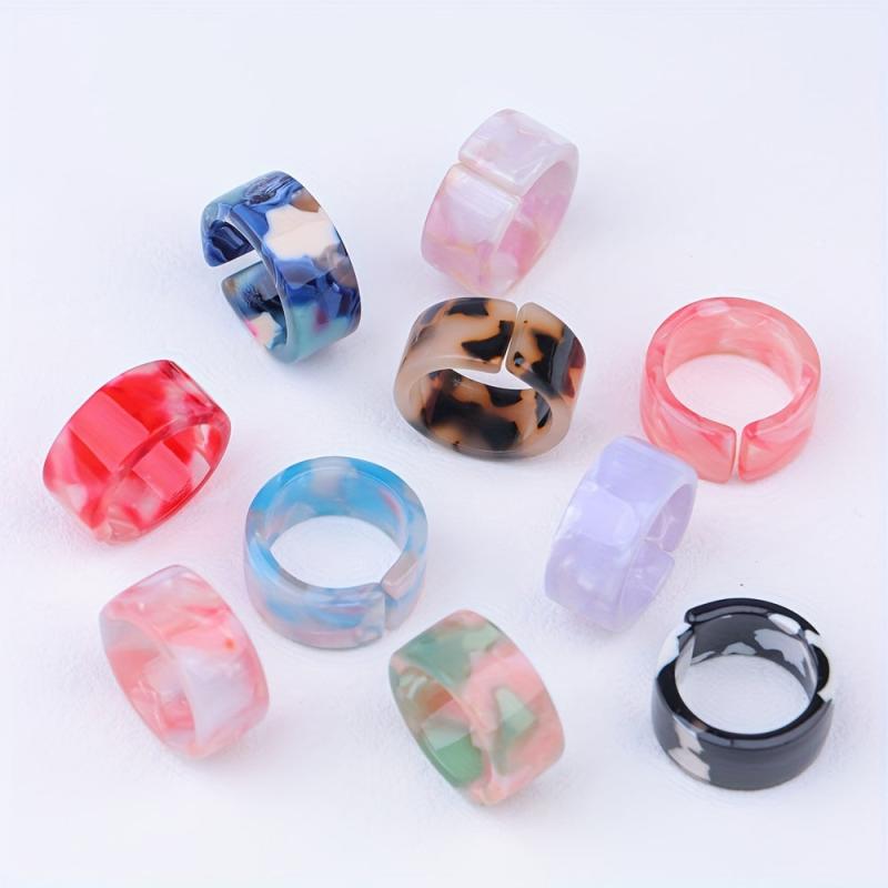 10pcs Ocean Marble Gradient Resin Rings Beach Jewelry Pack
