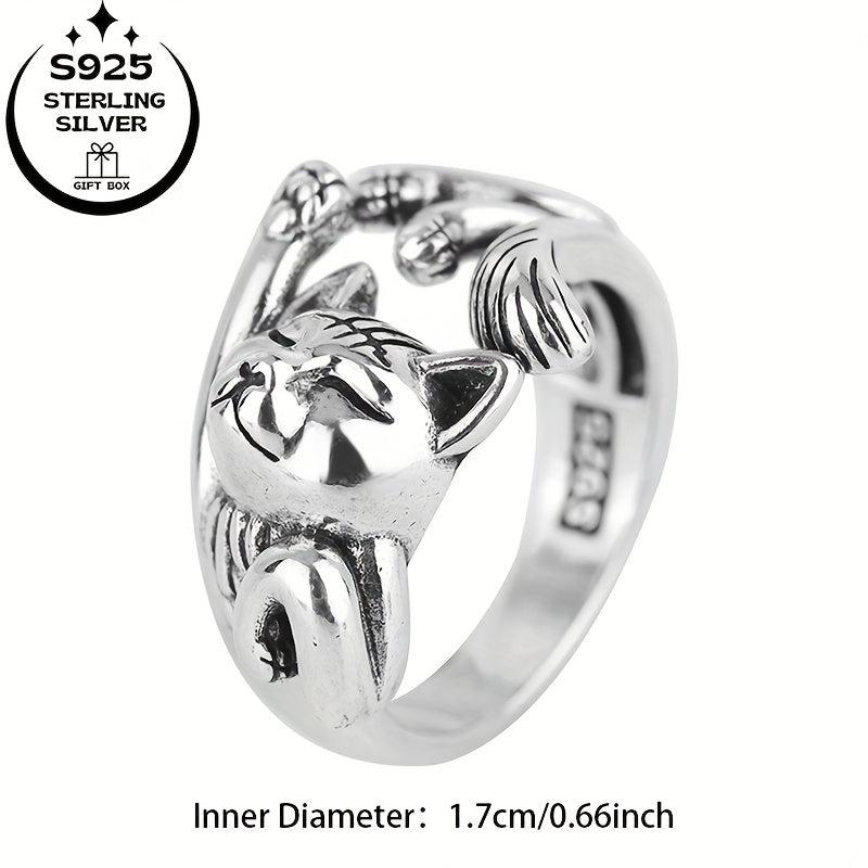 925 Silver Lucky Cat Adjustable Women's Ring