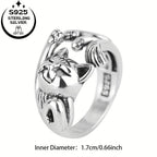 925 Silver Lucky Cat Adjustable Women's Ring