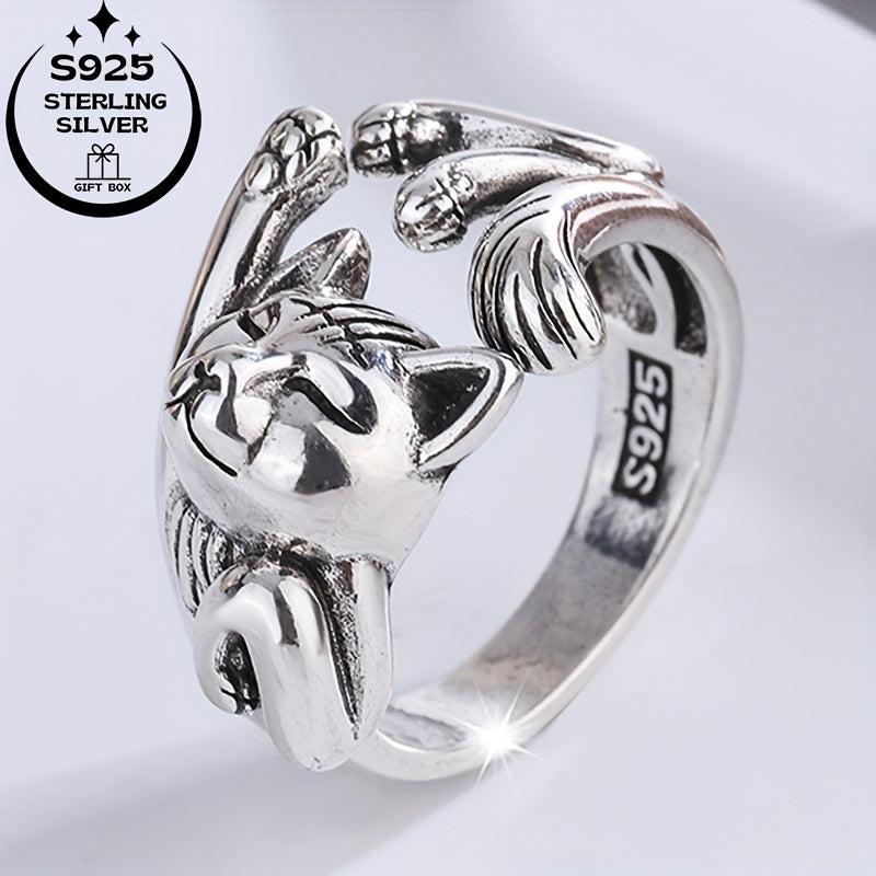925 Silver Lucky Cat Adjustable Women's Ring