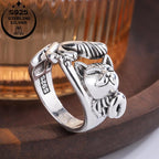 925 Silver Lucky Cat Adjustable Women's Ring