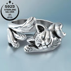 925 Silver Lucky Cat Adjustable Women's Ring