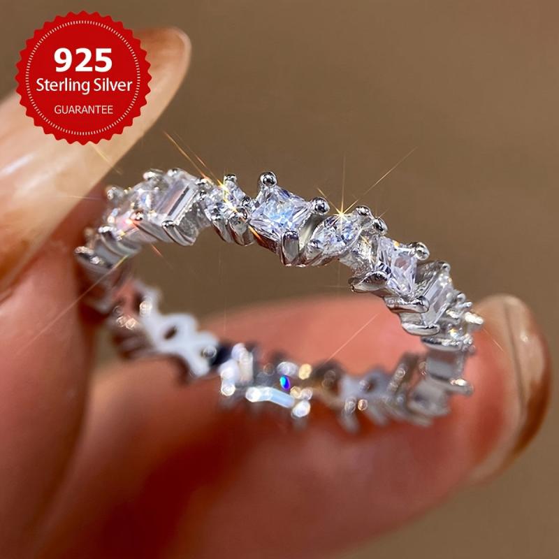 925 Sterling Silver Ring Full Pave Zirconia Love & Romance Symbol High Jewelry