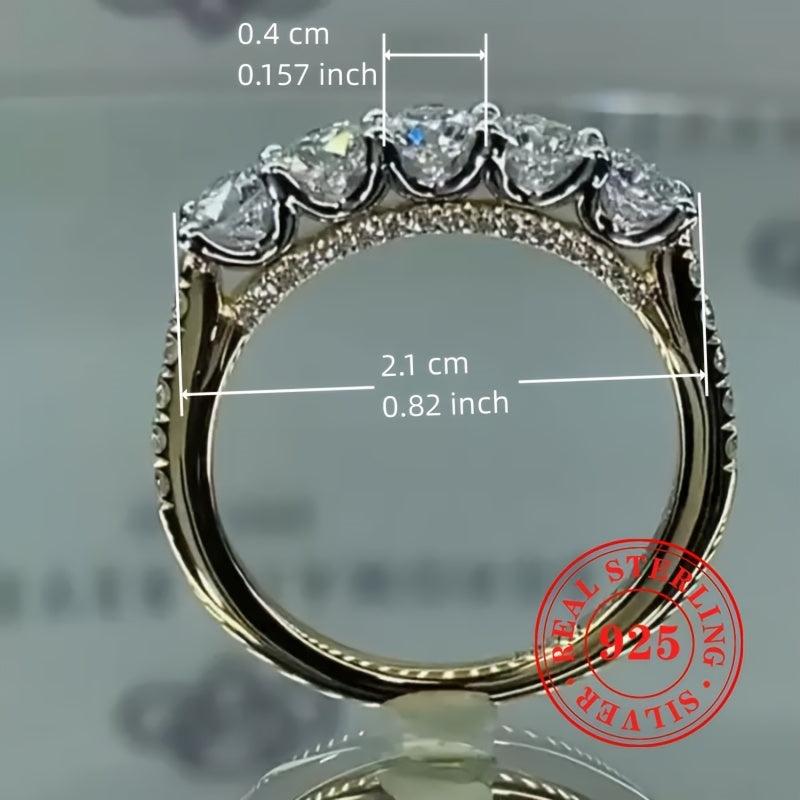 S925 Sterling Silver Wedding Ring with Synthetic Zirconia Stones