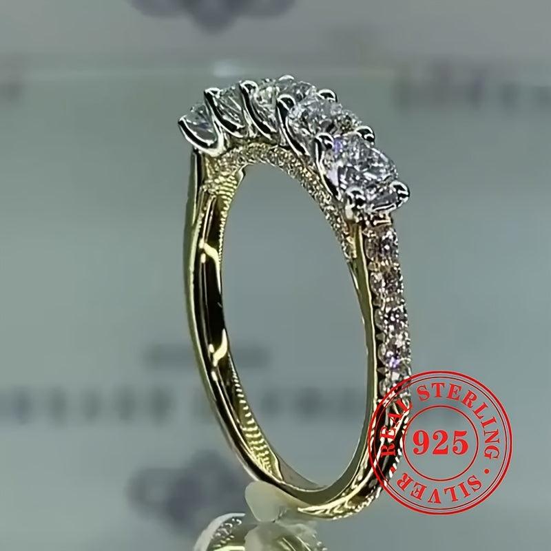 S925 Sterling Silver Wedding Ring with Synthetic Zirconia Stones