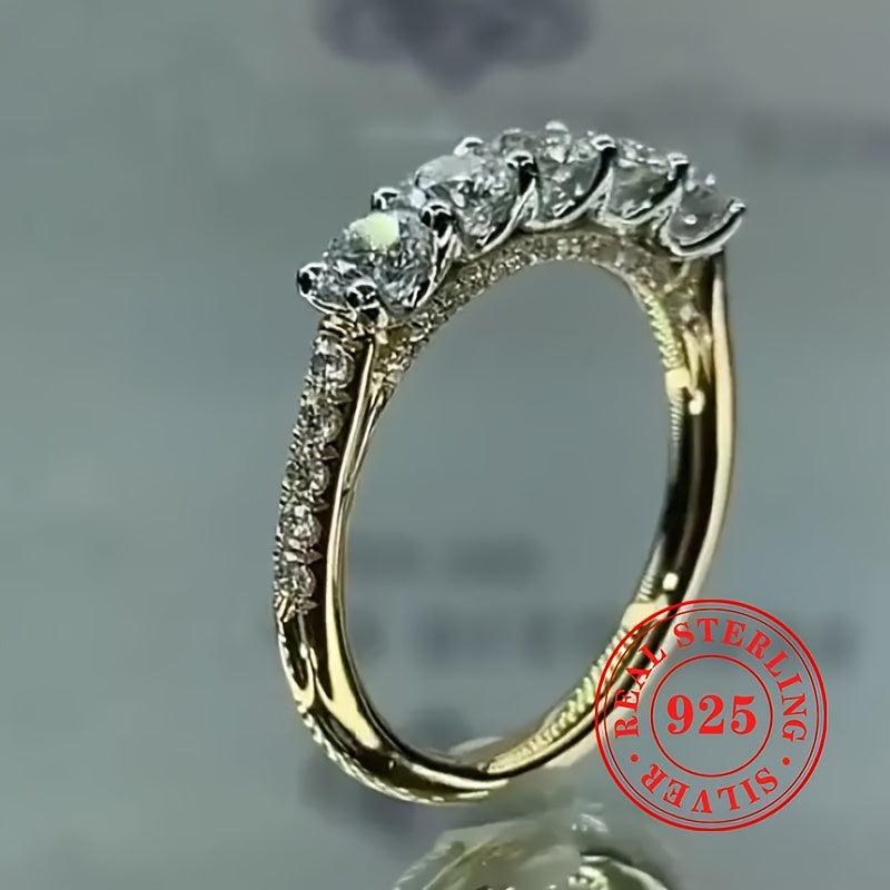 S925 Sterling Silver Wedding Ring with Synthetic Zirconia Stones