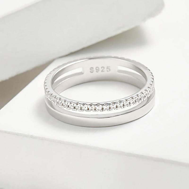 Hollow Single Layer Full Stone Ring Date Ring Women's s925 Sterling Silver