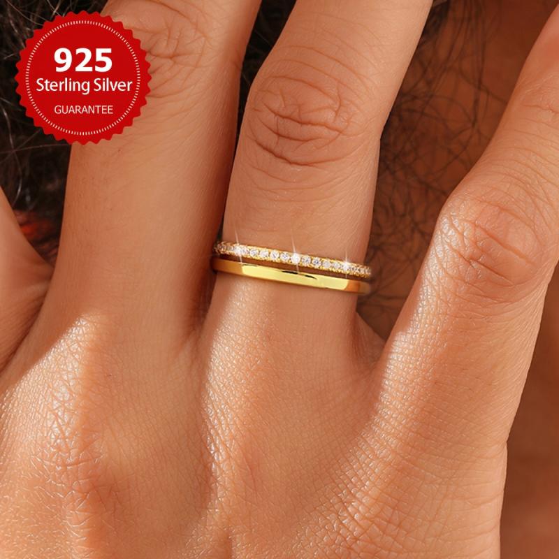 Hollow Single Layer Full Stone Ring Date Ring Women's s925 Sterling Silver