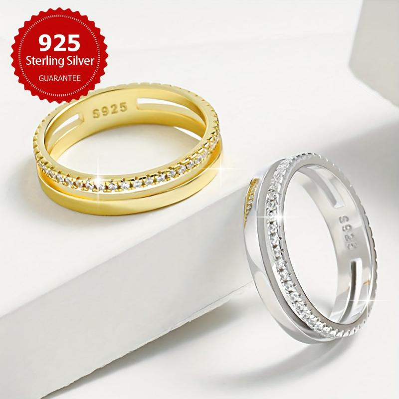 Hollow Single Layer Full Stone Ring Date Ring Women's s925 Sterling Silver